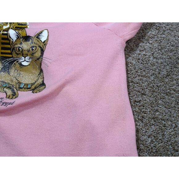 Vtg 90s Jerzees L Pink Abyssinian Cat Pharaoh Sweatshirt Sacred Ancient Egypt - Picture 10 of 13
